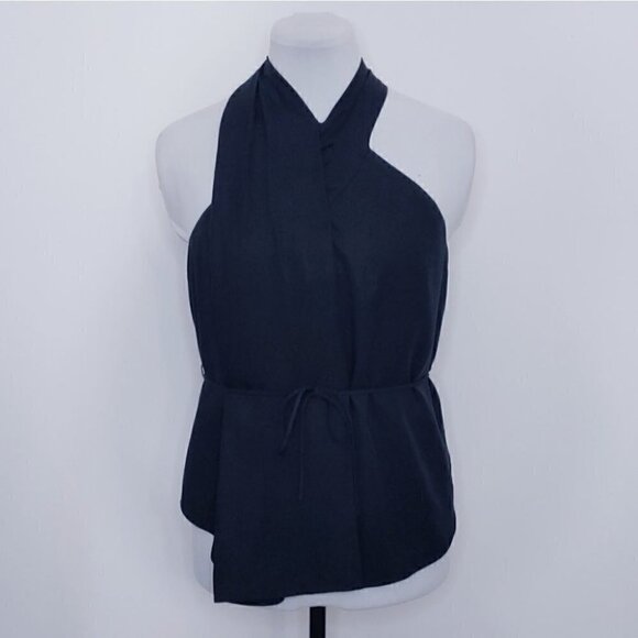 NWT CLUB MONACO Draped pleated cross over belted top - Picture 2 of 16